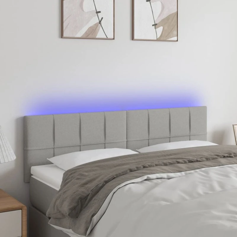 vidaXL Sengegavl med LED-lys 144x5x78/88 cm lysegrå