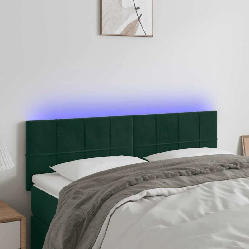 vidaXL Sengegavl med LED-lys 144x5x78/88 cm mørkegrøn