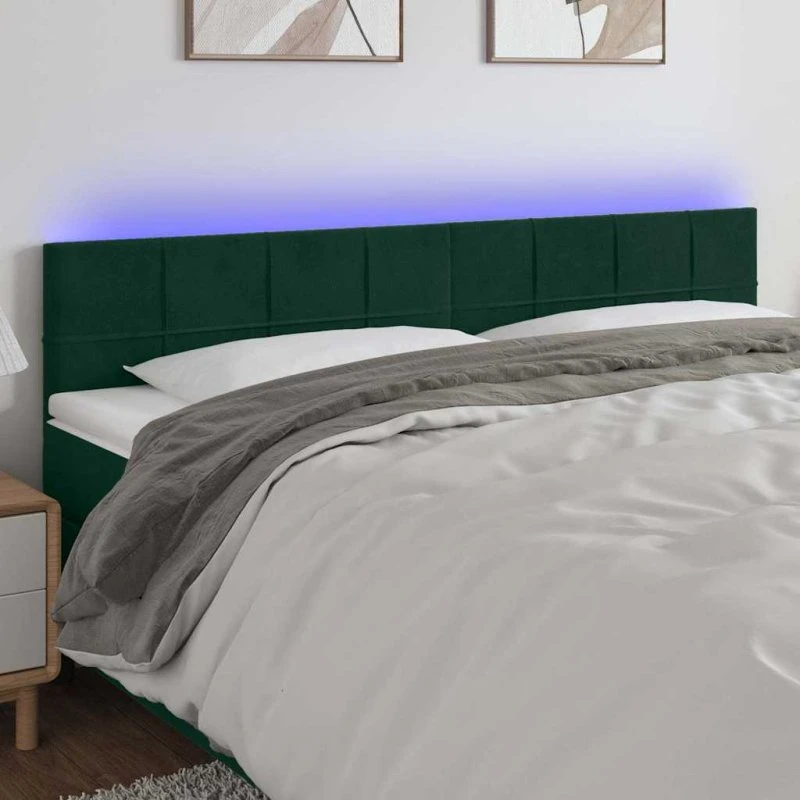 vidaXL Sengegavl med LED-lys 180x5x78/88 cm mørkegrøn