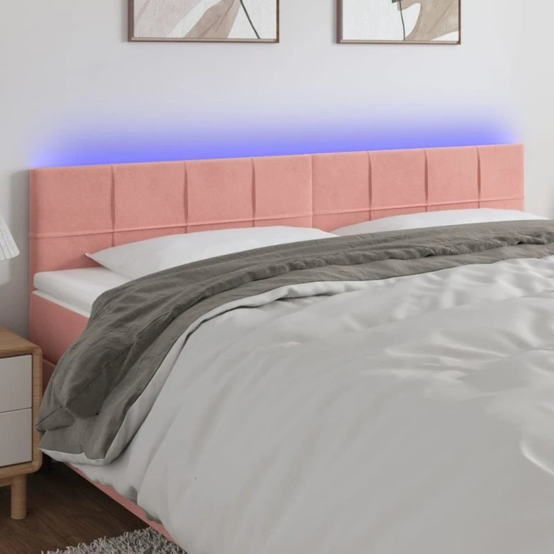 vidaXL Sengegavl med LED-lys 200x5x78/88 cm lyserød