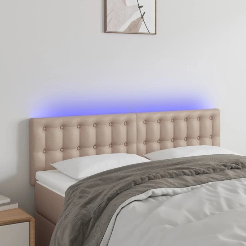 vidaXL Sengegavl med LED-lys 144x5x78/88 cm, cappuccino