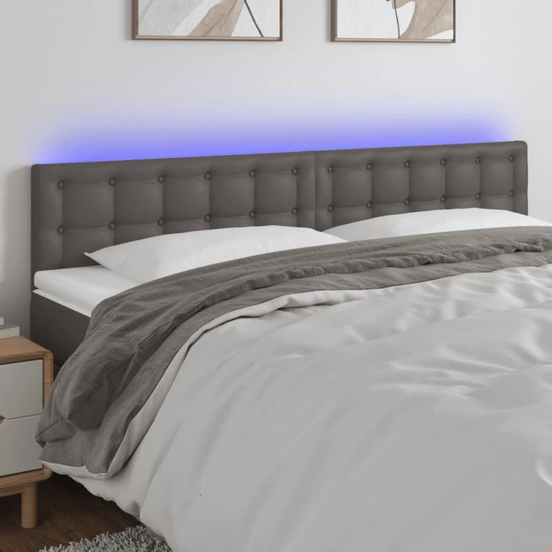 vidaXL Sengegavl med LED-lys 200x5x78/88 cm grå kunstlæder