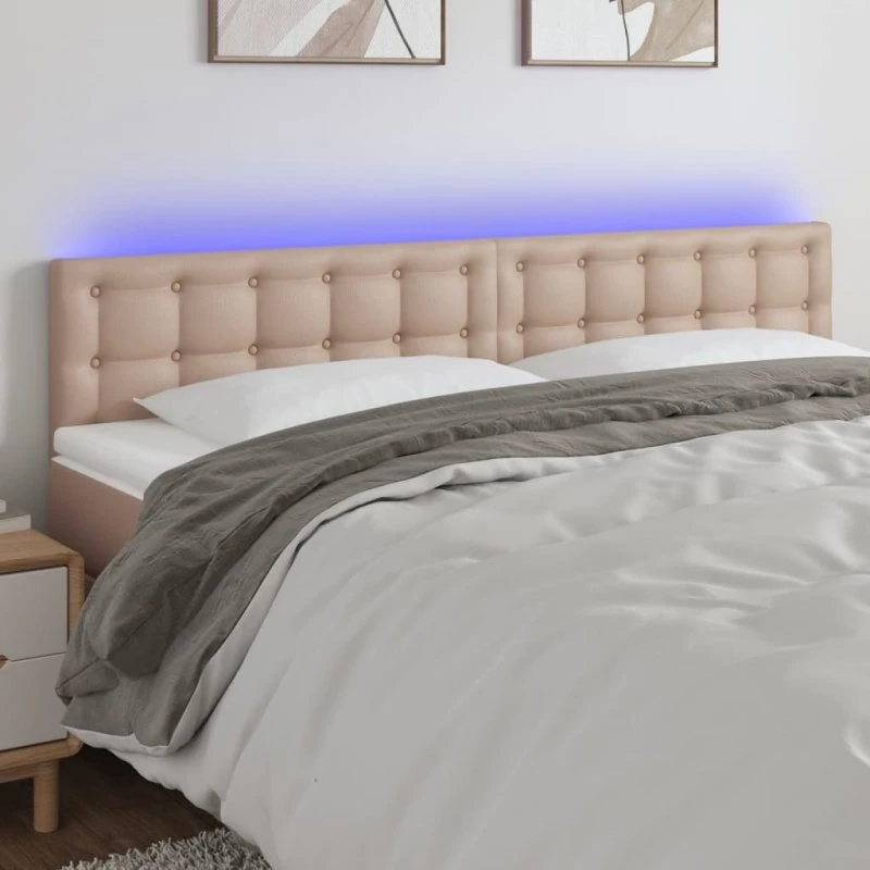 vidaXL Sengegavl med LED-lys 200x5x78/88 cm, cappuccino
