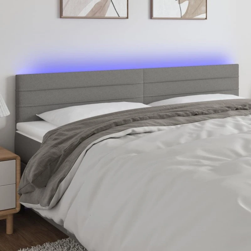 vidaXL Sengegavl med LED-lys 200x5x78/88 cm mørkegrå