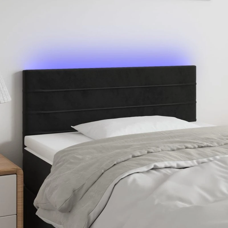 vidaXL Sengegavl med LED-lys 80x5x78/88 cm, sort