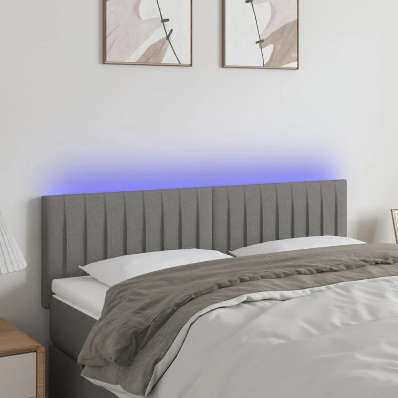 vidaXL Sengegavl med LED-lys 144x5x78/88 cm mørkegrå