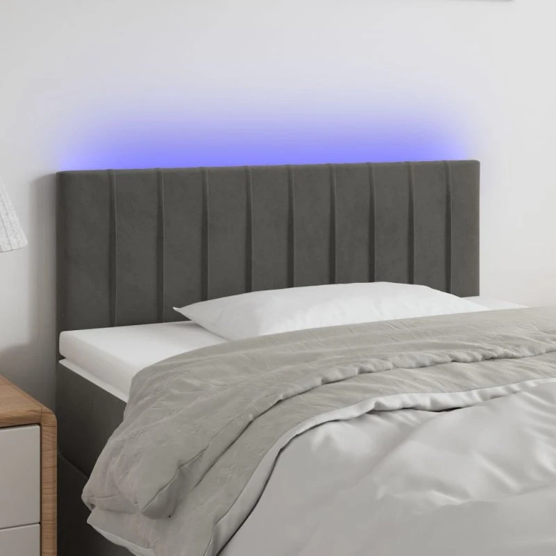 vidaXL Sengegavl med LED-lys 80x5x78/88 cm mørkegrå
