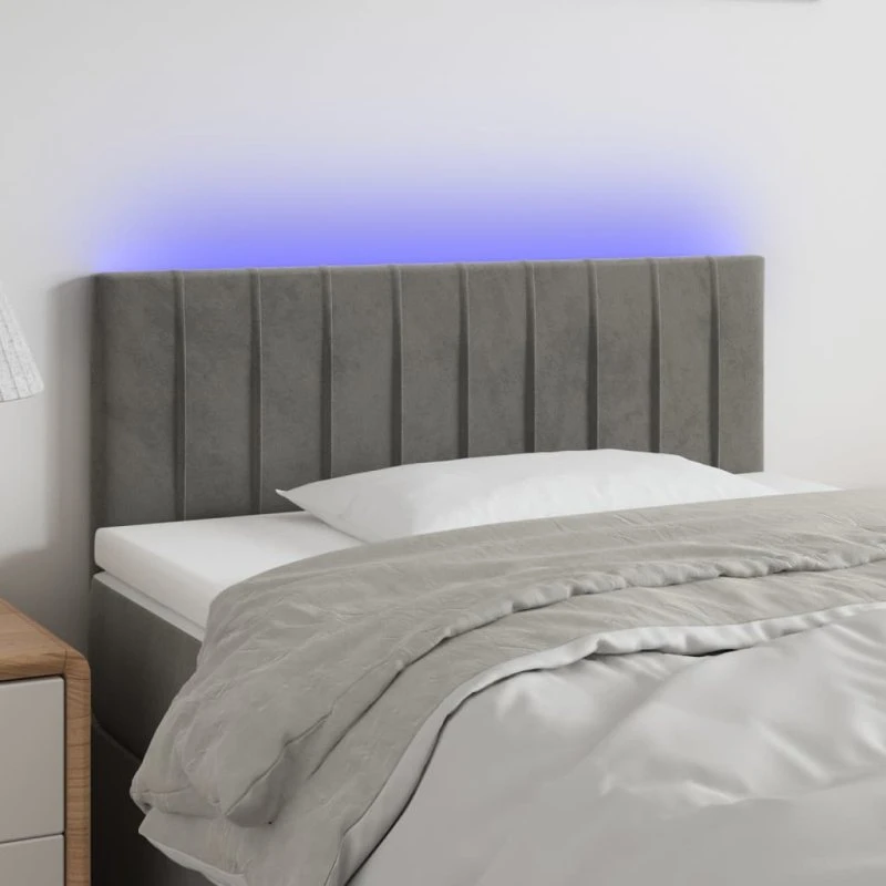 vidaXL Sengegavl med LED-lys 90x5x78/88 cm lysegrå fløjl
