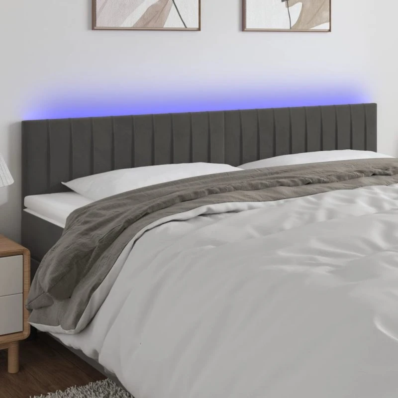vidaXL Sengegavl med LED-lys 200x5x78/88 cm mørkegrå