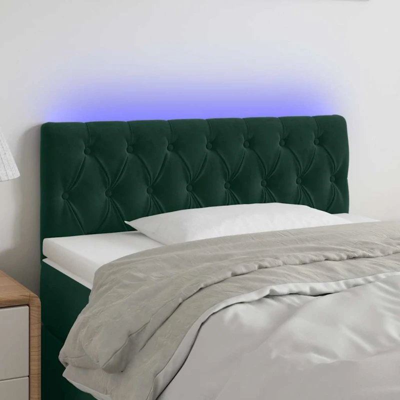 vidaXL Sengegavl med LED-lys 100x7x78/88 cm mørkegrøn