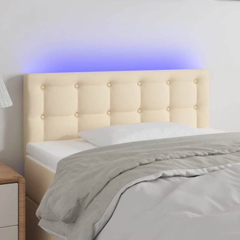 vidaXL Sengegavl med LED-lys 100x5x78/88 cm, cremefarvet