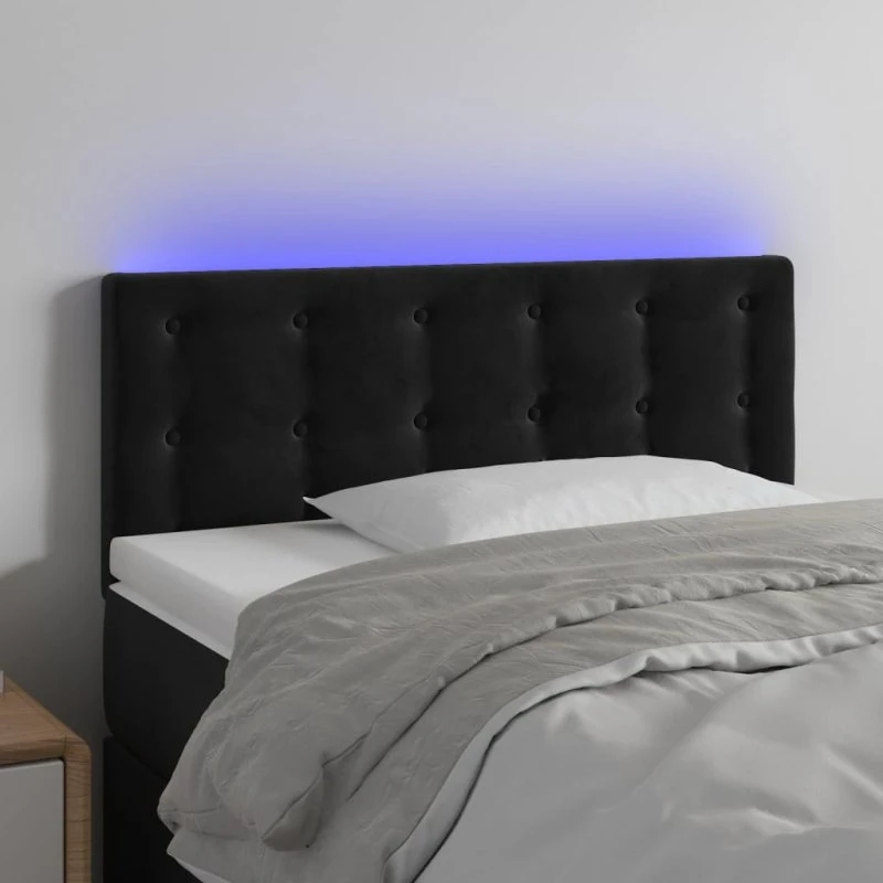 vidaXL Sengegavl med LED-lys 90x5x78/88 cm, fløjl, sort