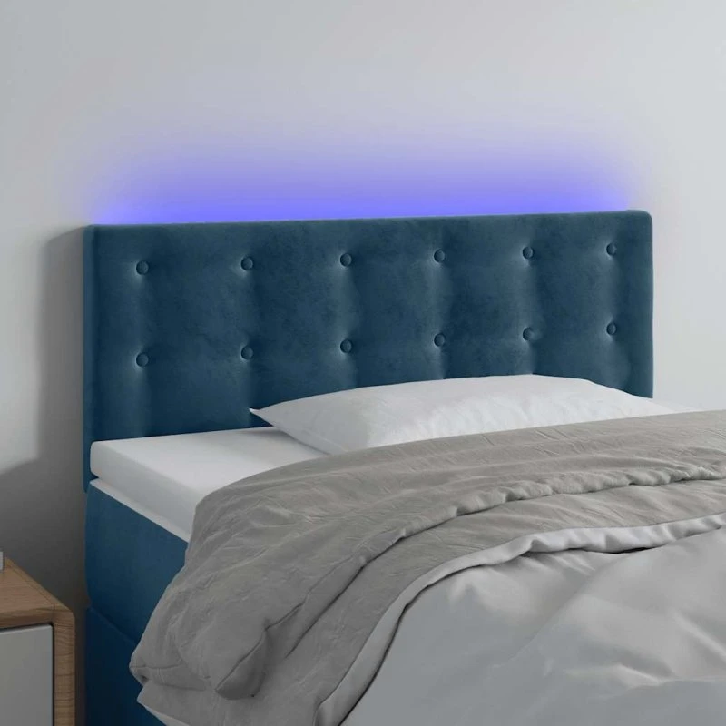 vidaXL Sengegavl med LED-lys 90x5x78/88 cm mørkeblå fløjl