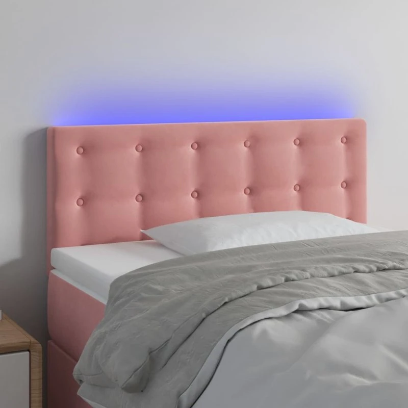 vidaXL Sengegavl med LED-lys 90x5x78/88 cm lyserød fløjl