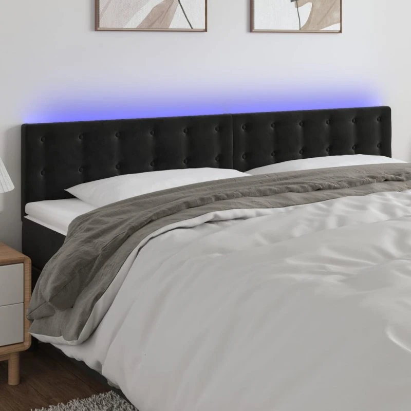vidaXL Sengegavl med LED-lys 200x5x78/88 cm, sort