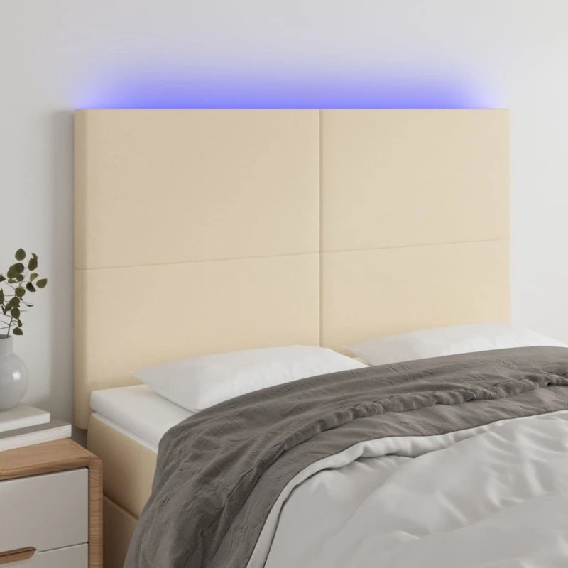 vidaXL Sengegavl med LED-lys 144x5x118/128 cm creme