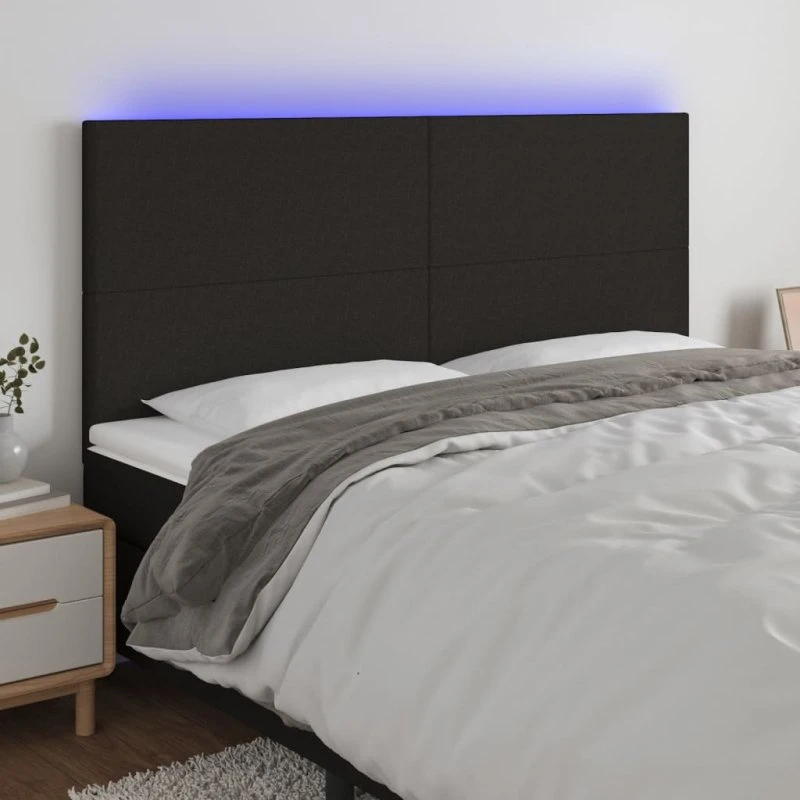 vidaXL Sengegavl med LED-lys 200x5x118/128 cm sort