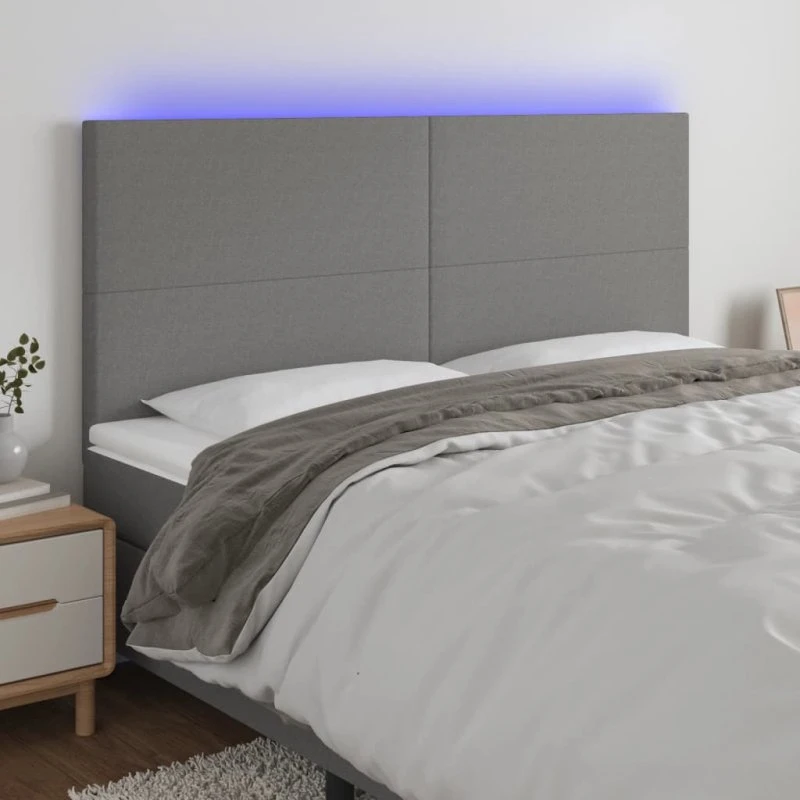 vidaXL Sengegavl med LED-lys 200x5x118/128 cm mørkegrå