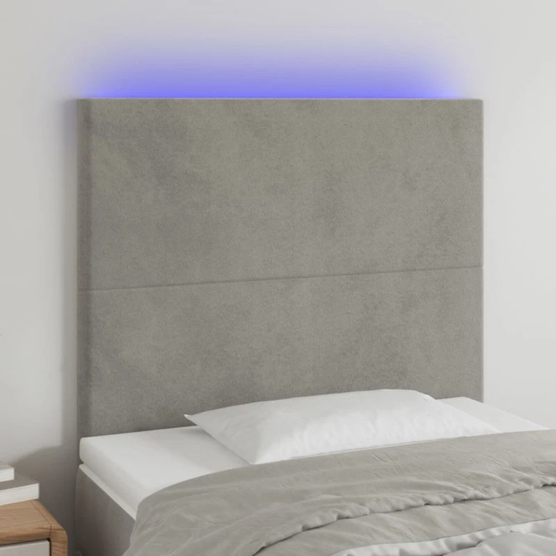 vidaXL Sengegavl med LED-lys 80x5x118/128 cm lysegrå fløjl