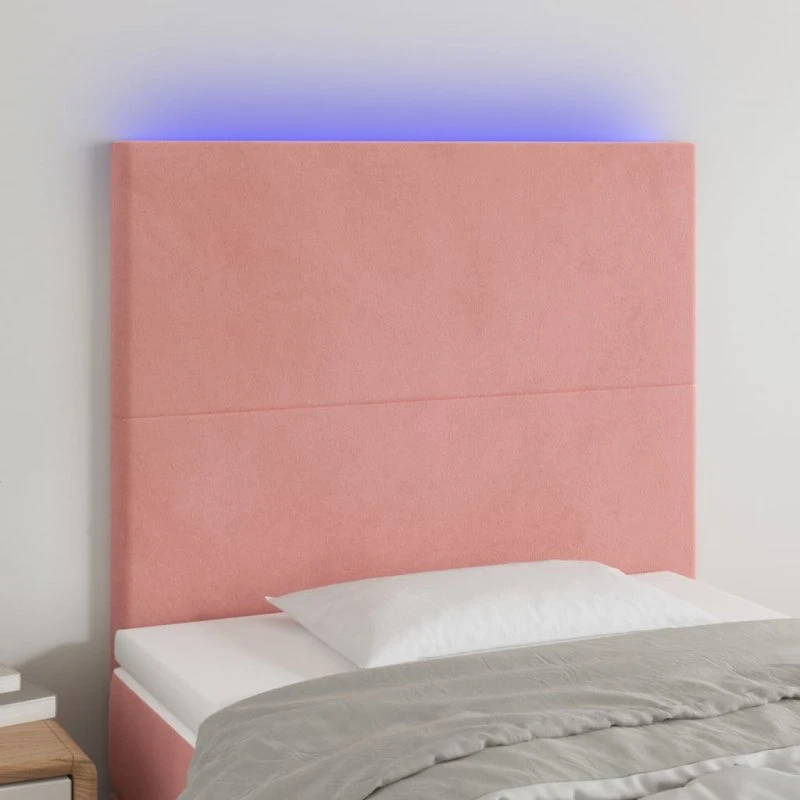 vidaXL Sengegavl med LED-lys 80x5x118/128 cm fløjl lyserød
