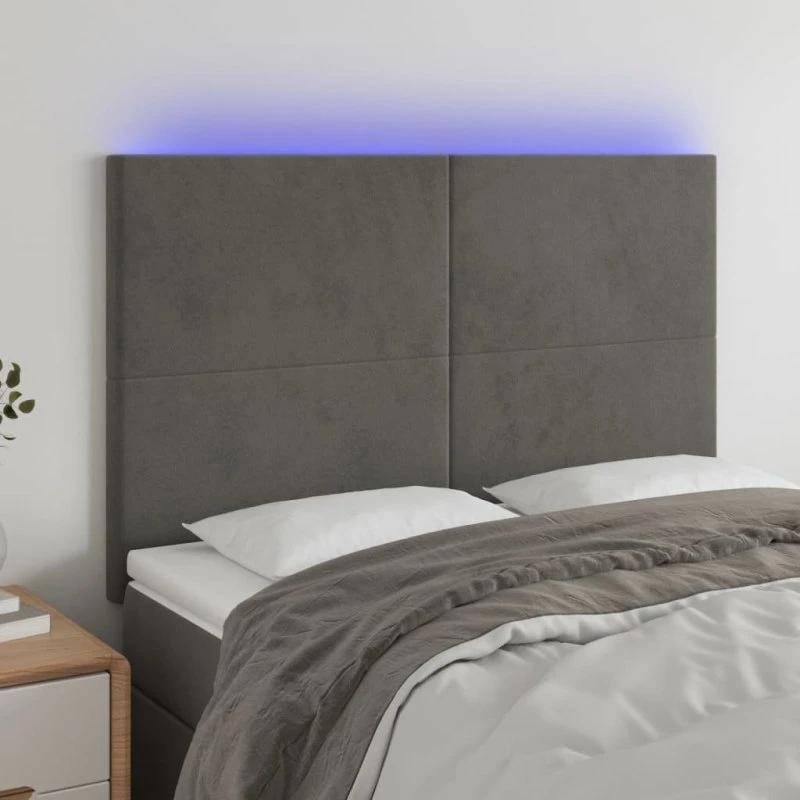 vidaXL Sengegavl med LED-lys 144x5x118/128 cm mørkegrå