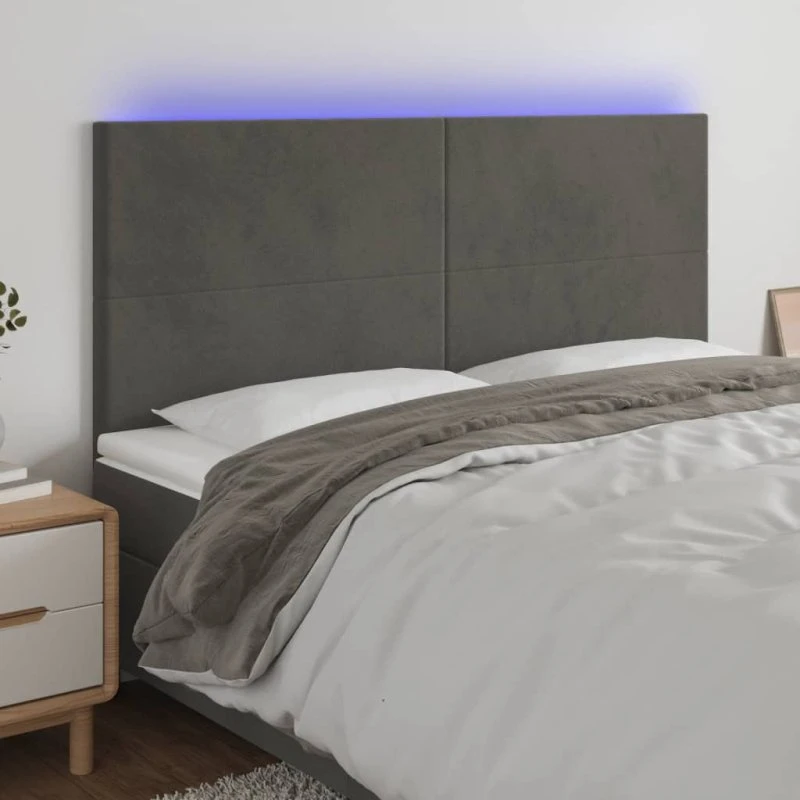 vidaXL Sengegavl med LED-lys 180x5x118/128 cm mørkegrå
