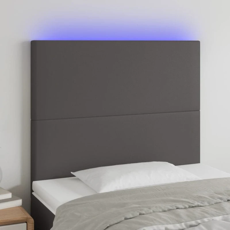 vidaXL Sengegavl med LED-lys 100x5x118/128 cm grå kunstlæder