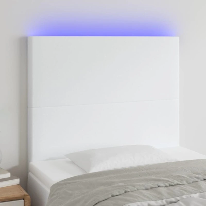 vidaXL Sengegavl med LED-lys 100x5x118/128 cm hvid kunstlæder