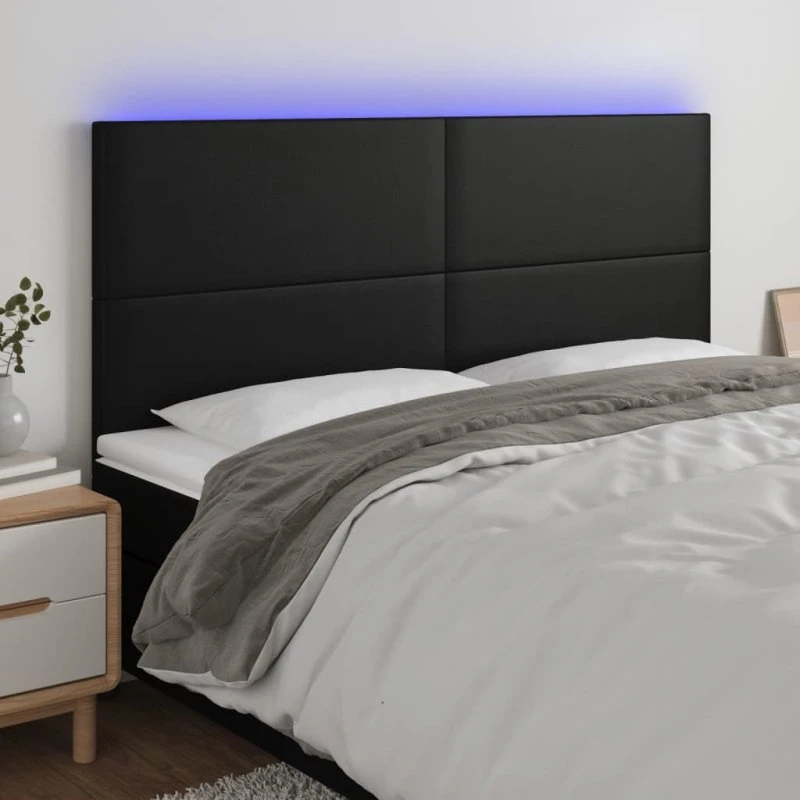 vidaXL Sengegavl med LED-lys 160x5x118/128 cm, sort