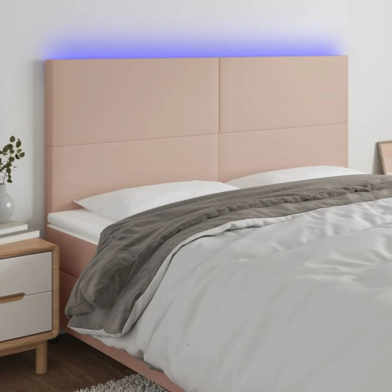 vidaXL Sengegavl med LED-lys 180x5x118/128 cm cappuccino