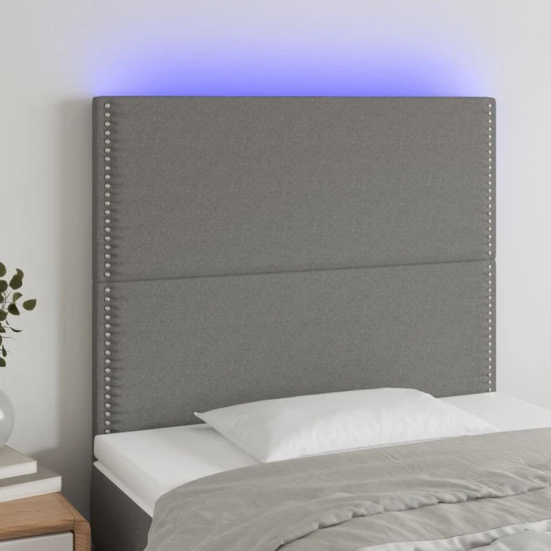 vidaXL Sengegavl med LED-lys 90x5x118/128 cm mørkegrå