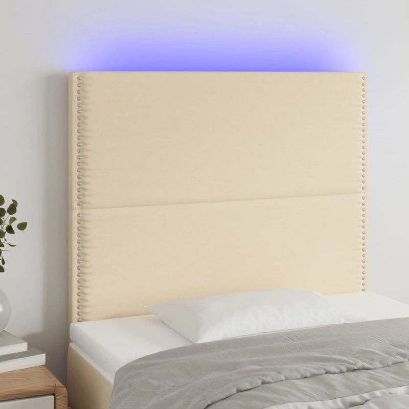 vidaXL Sengegavl med LED-lys 90x5x118/128 cm cremefarvet