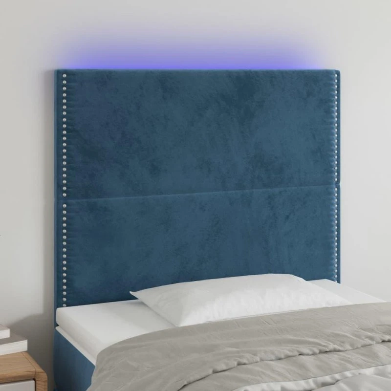 Lumina Sengegavl med LED-lys, mørkeblå, 90x5x118/128 cm