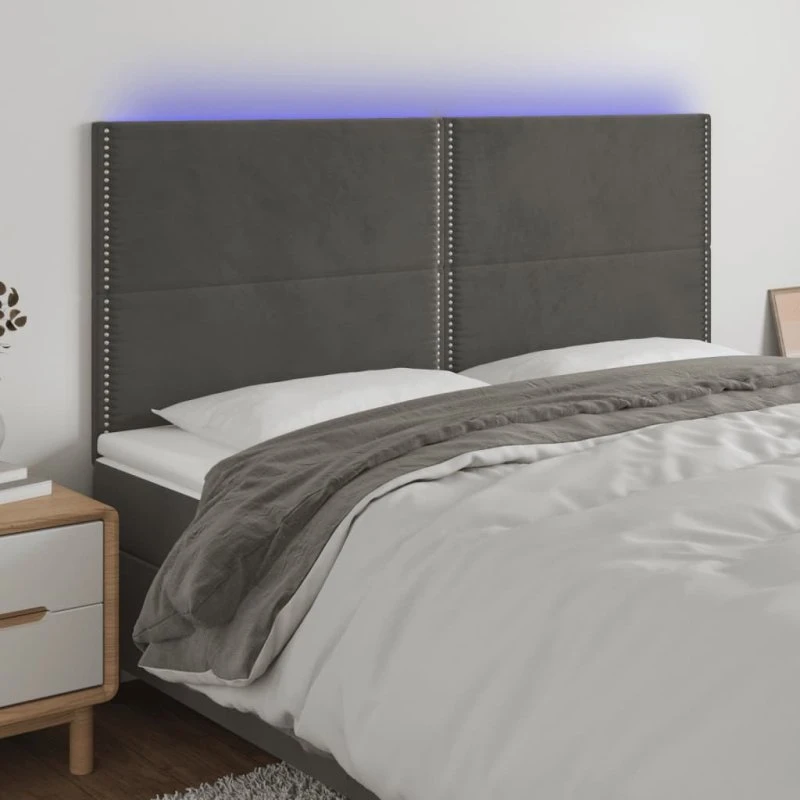 vidaXL Sengegavl med LED-lys 160x5x118/128 cm mørkegrå
