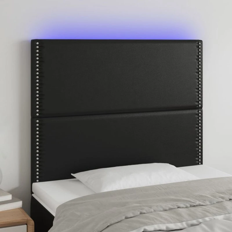 vidaXL Sengegavl med LED-lys 90x5x118/128 cm sort