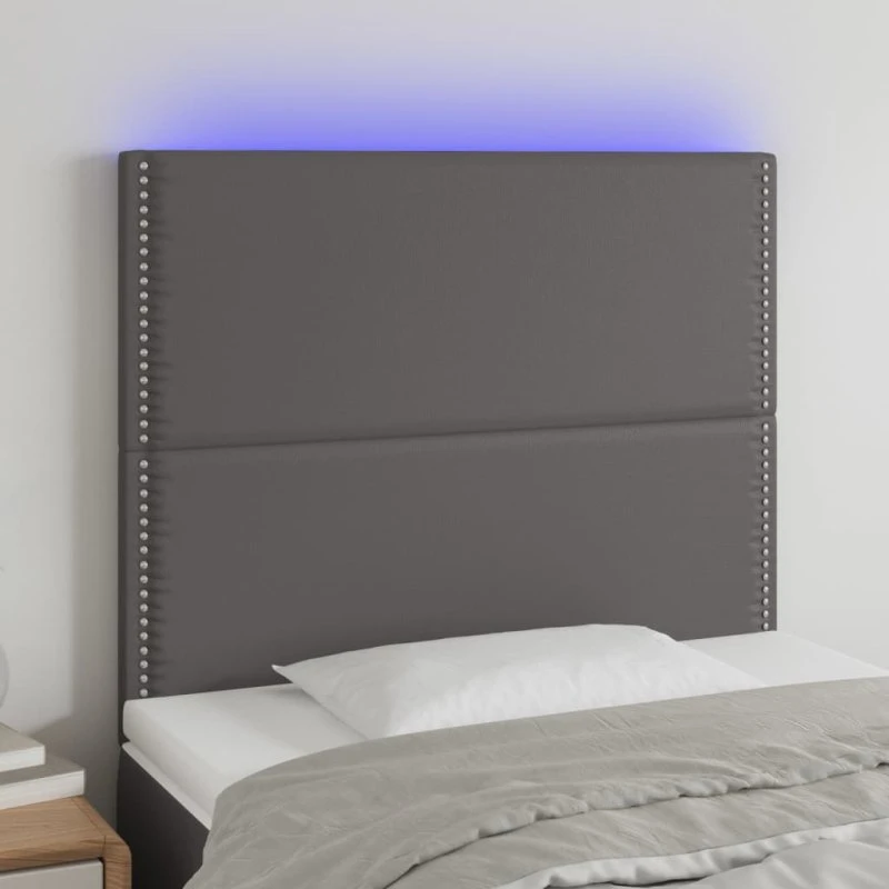vidaXL sengegavl med LED-lys 90x5x118/128 cm grå kunstlæder