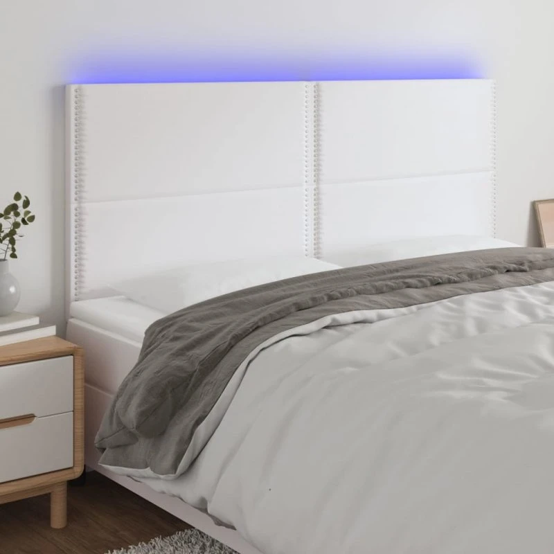vidaXL Sengegavl med LED-lys 200x5x118/128 cm hvid kunstlæder