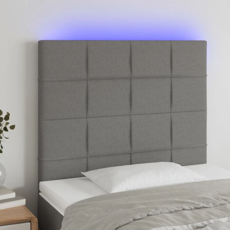 vidaXL Sengegavl med LED-lys 90x5x118/128 cm mørkegrå