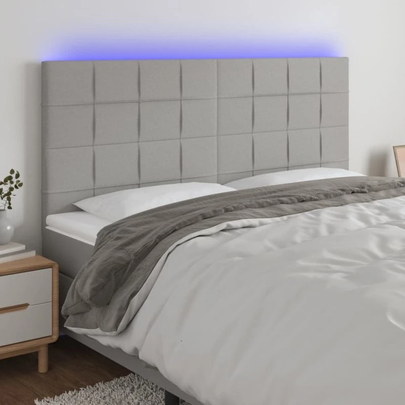 vidaXL Sengegavl med LED-lys 160x5x118/128 cm lysegrå