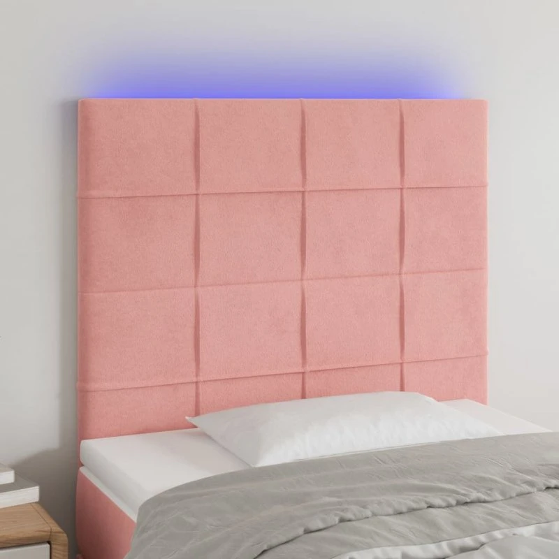 vidaXL Sengegavl med LED-lys 80x5x118/128 cm lyserød