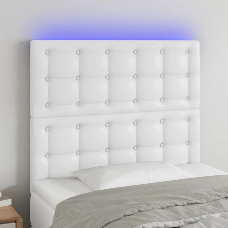 vidaXL Sengegavl med LED-lys 80x5x118/128 cm hvid kunstlæder