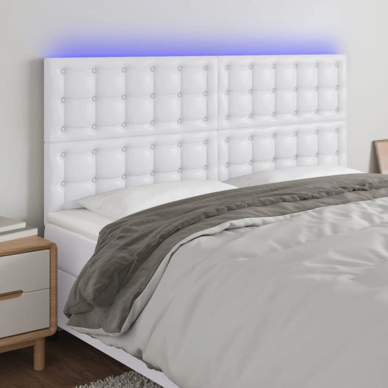 vidaXL Sengegavl med LED-lys 180x5x118/128 cm hvid kunstlæder