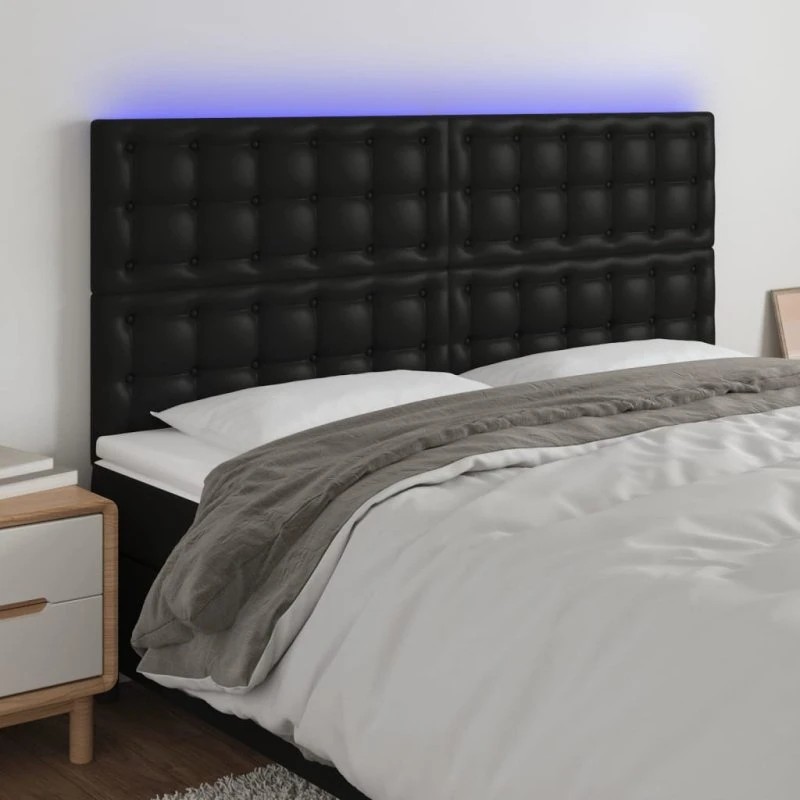 vidaXL Sengegavl med LED-lys 200x5x118/128 cm, sort