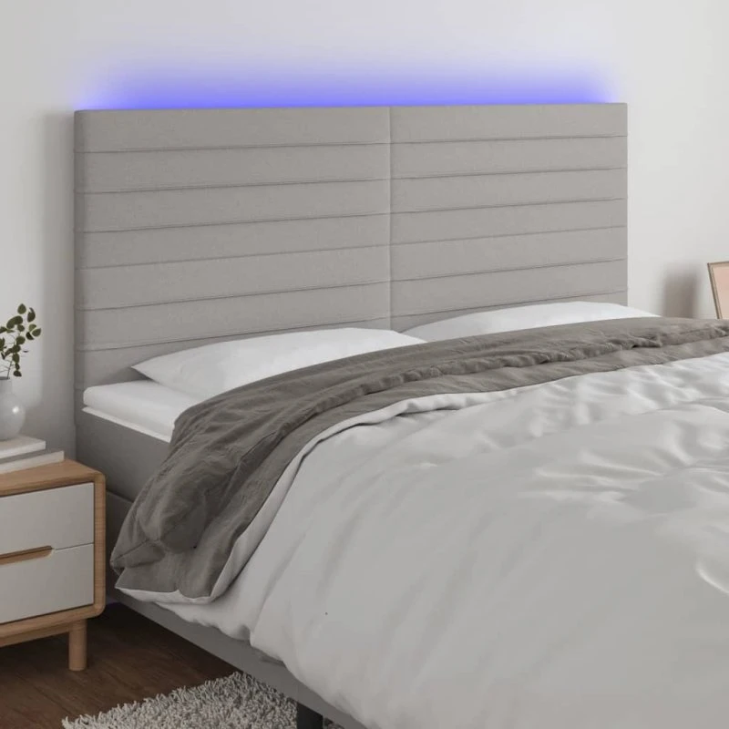 vidaXL Sengegavl med LED-lys 200x5x118/128 cm lysegrå