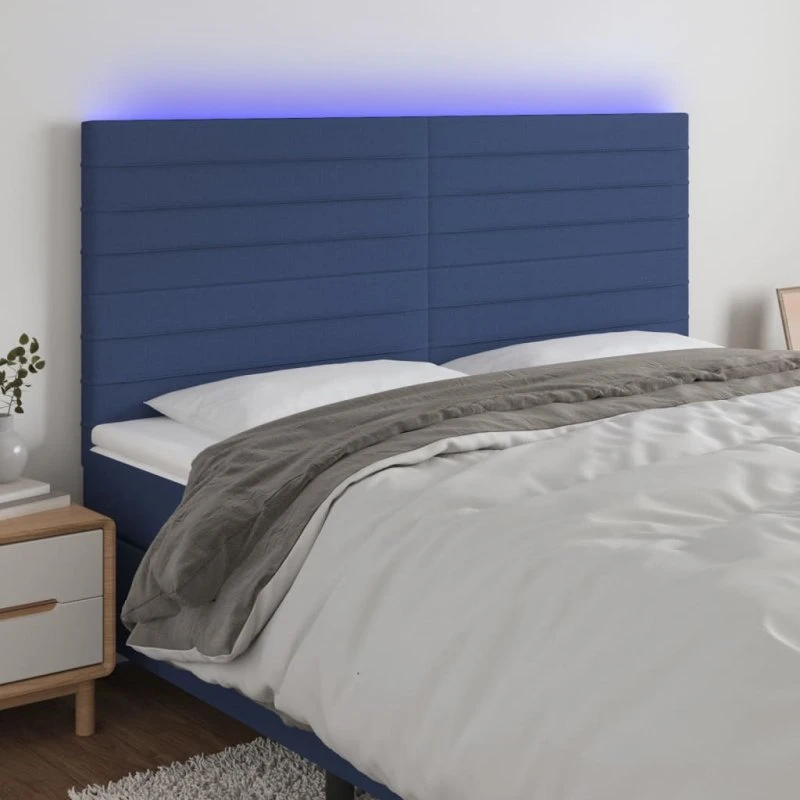 vidaXL Sengegavl med LED-lys 200x5x118/128 cm blå