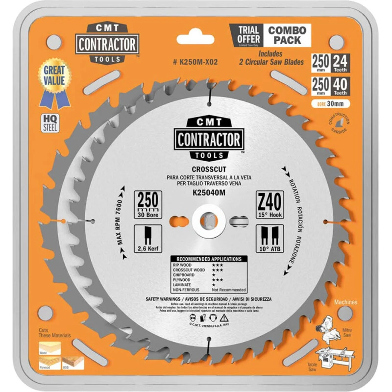 CMT Rundsavsklingesæt 250x30 mm Z24+40 W C