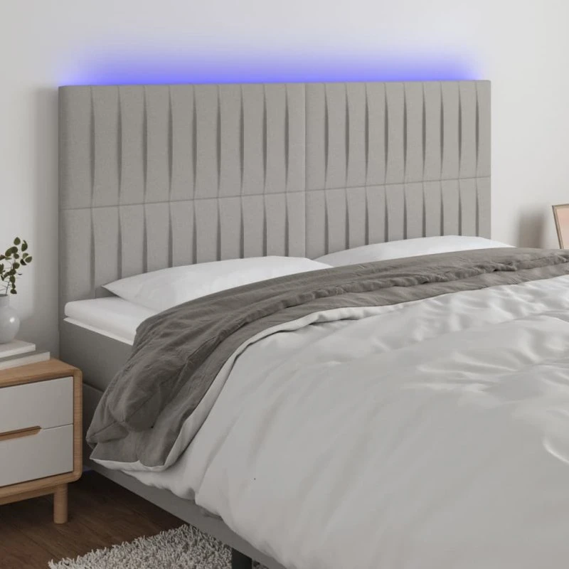 vidaXL Sengegavl med LED-lys 180x5x118/128 cm lysegrå