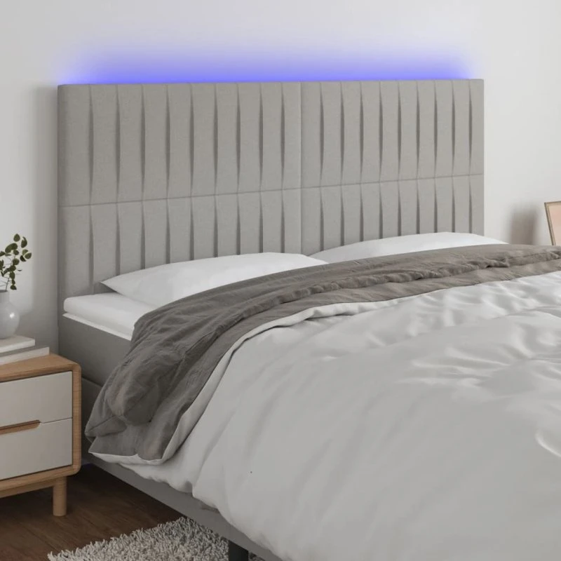 vidaXL Sengegavl med LED-lys 200x5x118/128 cm lysegrå
