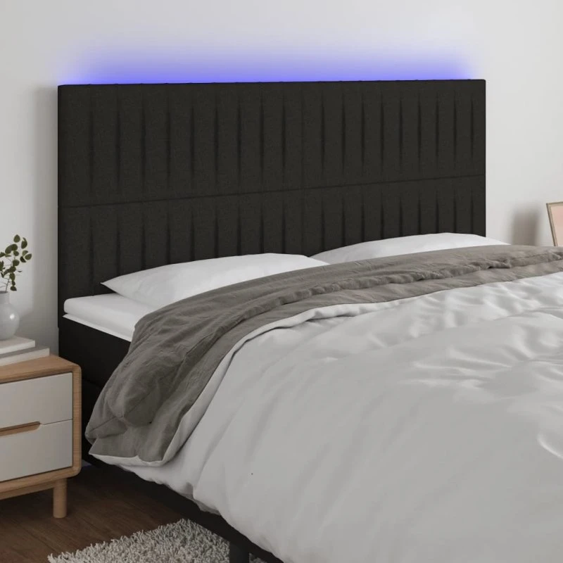 vidaXL Sengegavl med LED-lys 200x5x118/128 cm, sort
