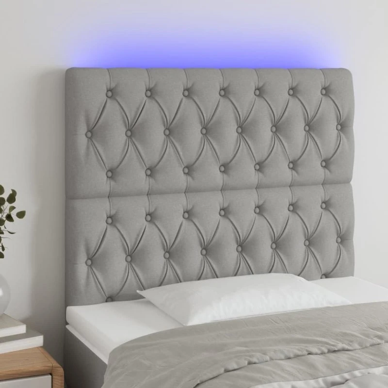 vidaXL Sengegavl med LED-lys 90x7x118/128 cm lysegrå
